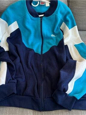 VINTAGE Nike Jacket Mens Adult 2XLT Blue White Sportswear Full Zip Polyester